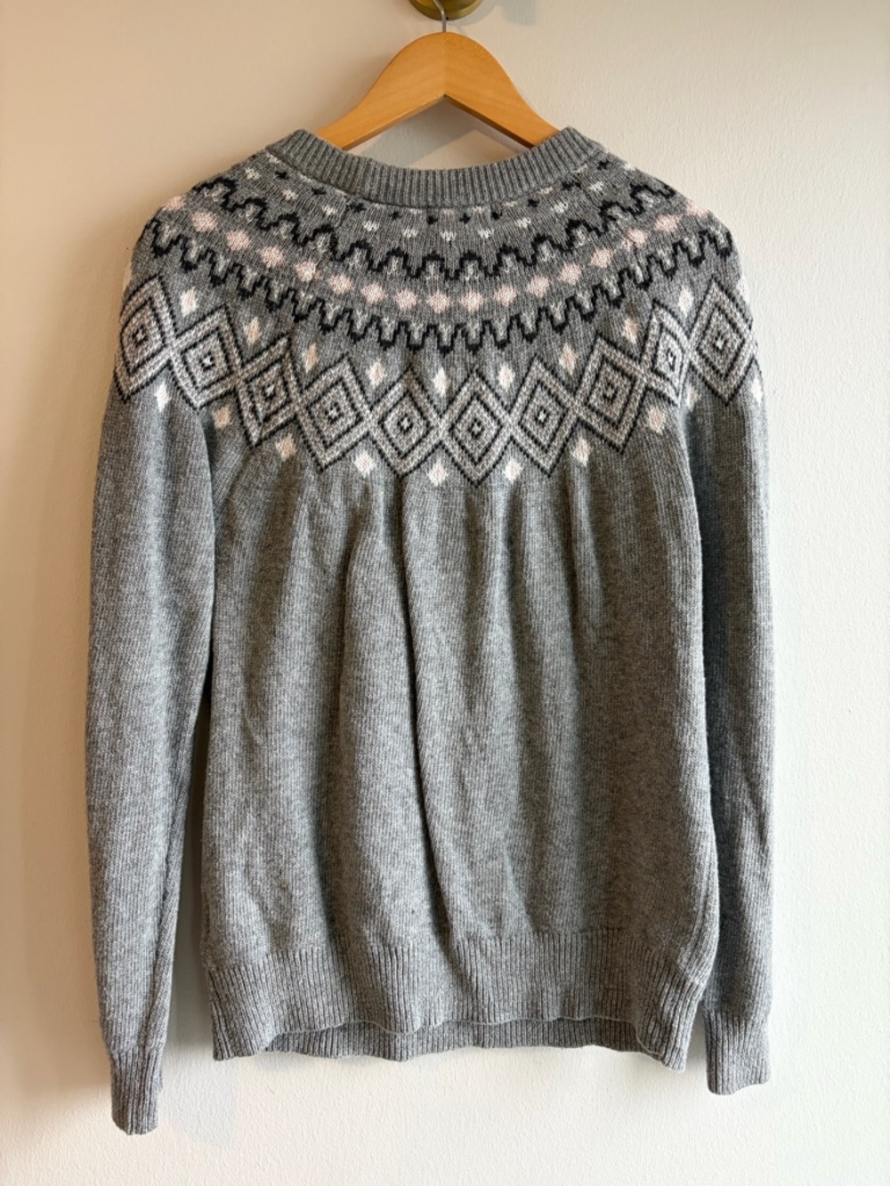 Sunice Gray Fair Isle Knit Pullover with Pink & White Accents - Picture 2 of 5